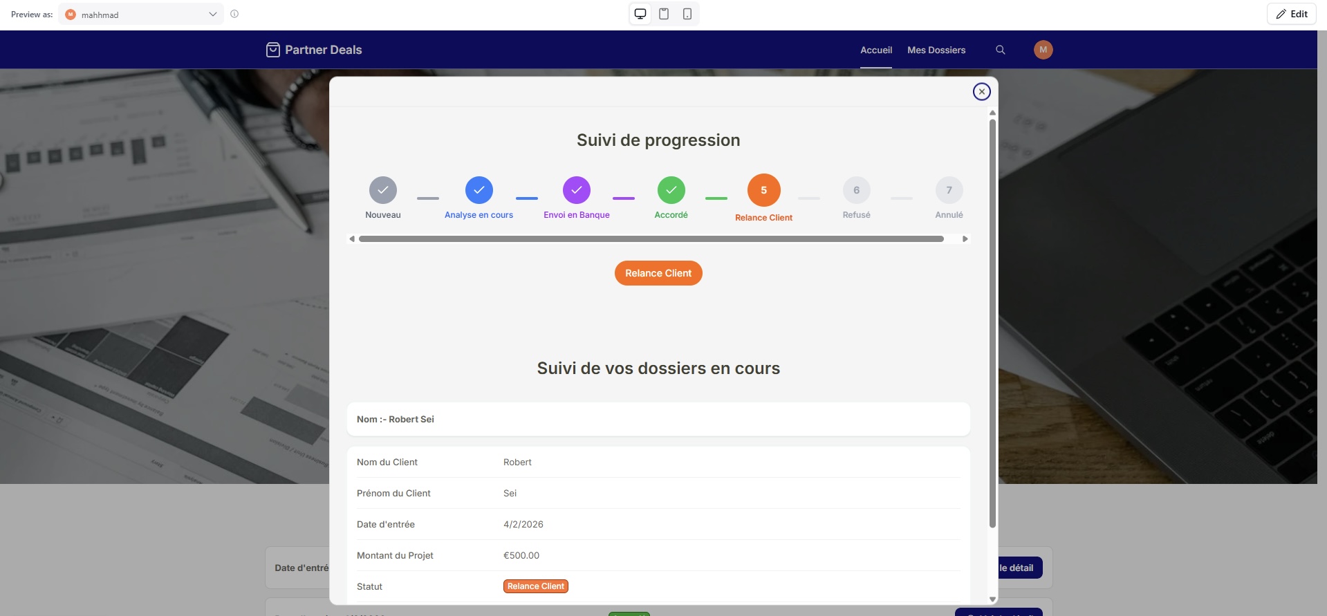 Portail de suivi des dossiers partenaire BATIA